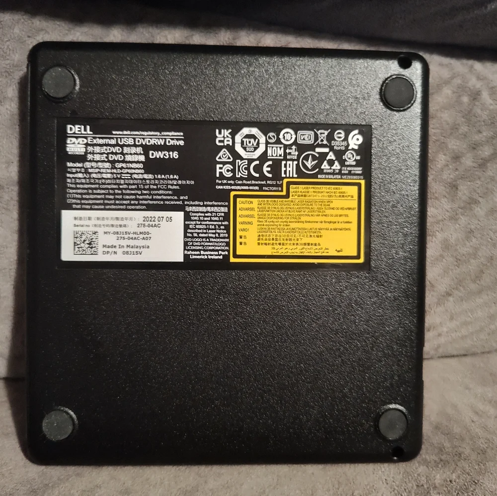 Dell Slim USB Compact External CD DVD +/- RW Drive - DW316
